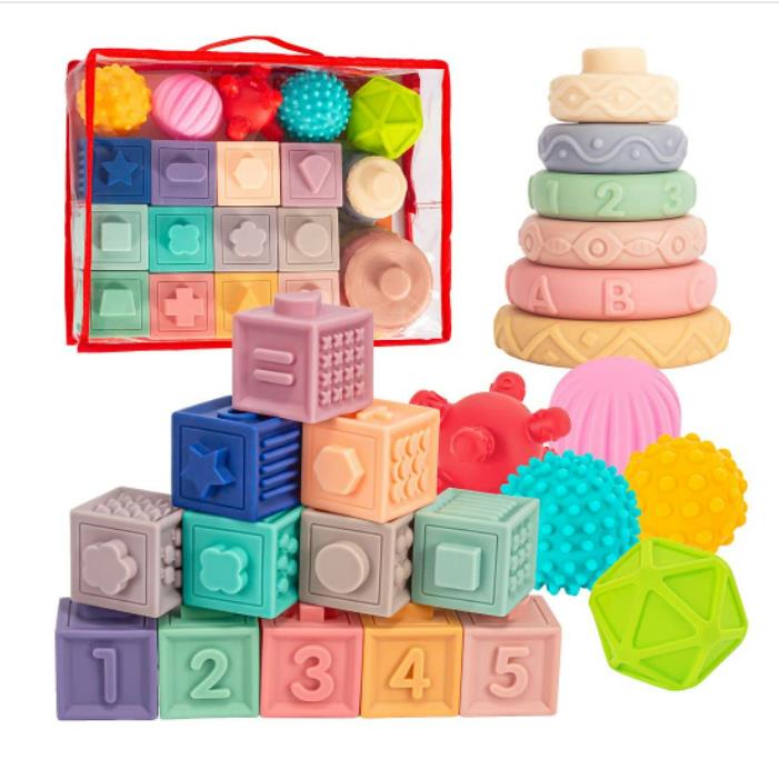3 in 1 Soft & Colorful Stacking Blocks Toys for Babies