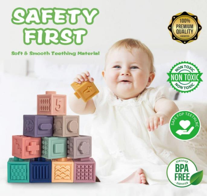 3 in 1 Soft & Colorful Stacking Blocks Toys for Babies