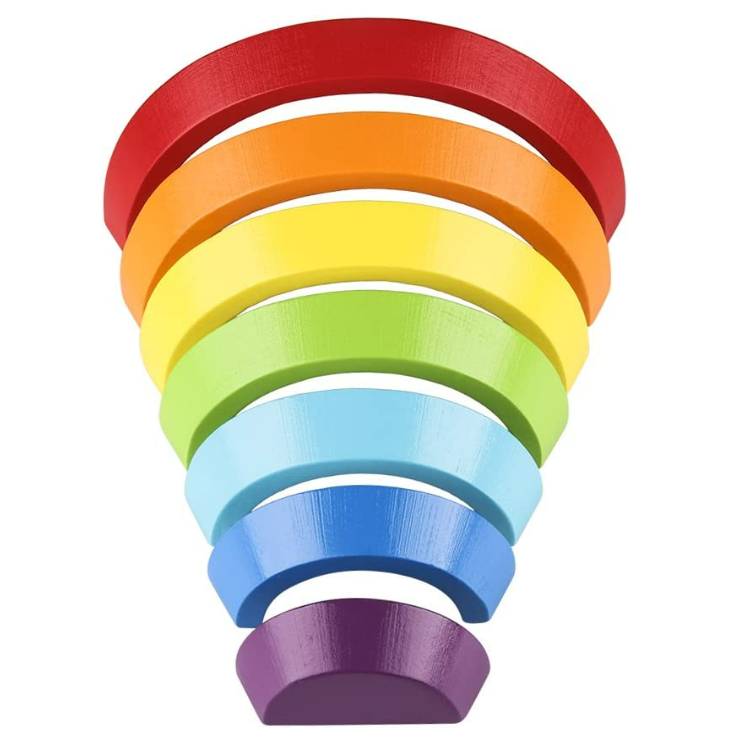 Wooden Rainbow Stacker Nesting Puzzle Blocks